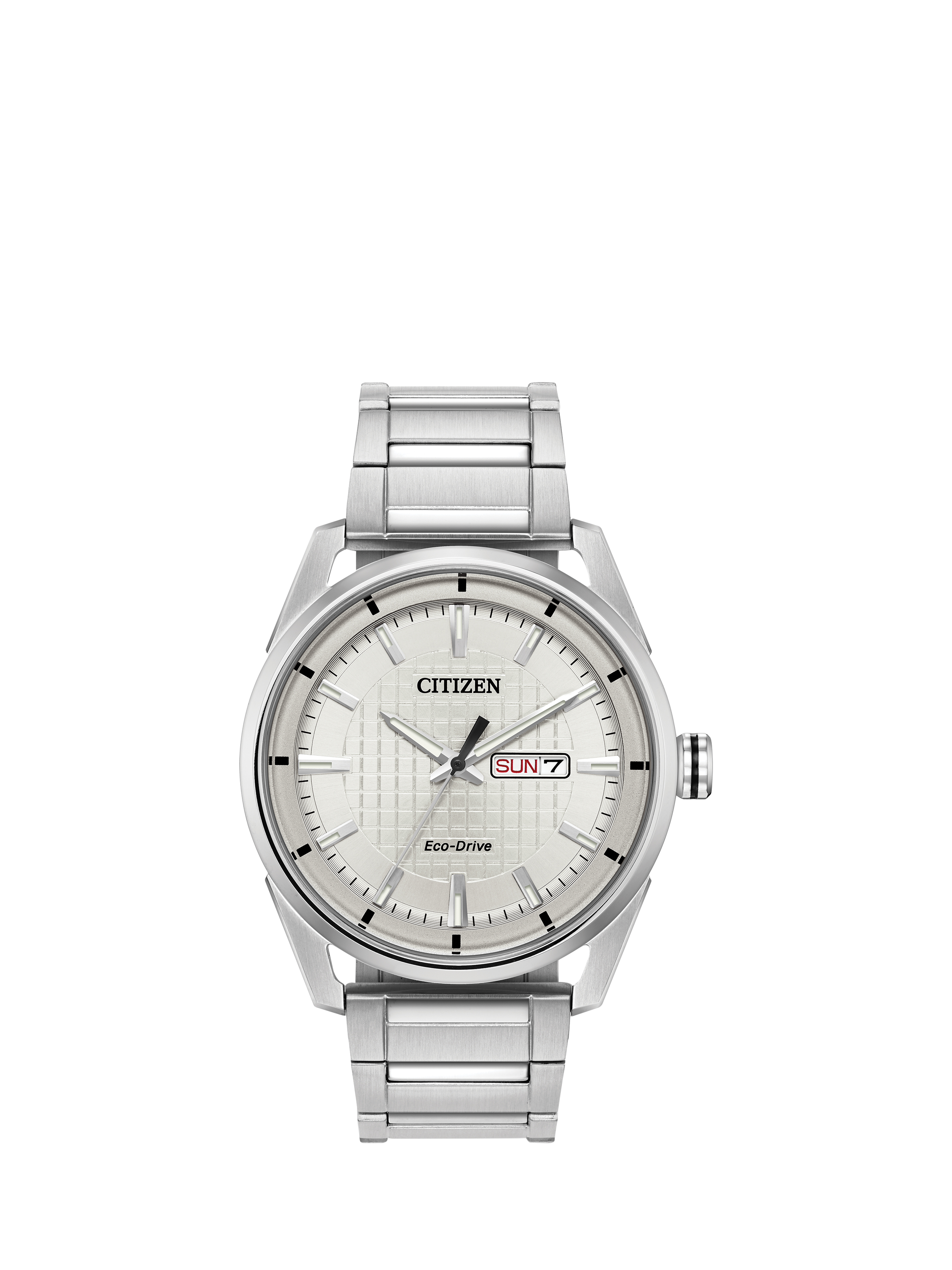 Product image 1 of 6, which shows Citizen AW0080-57A Men's Eco-Drive Day Date Bracelet Strap Watch, Silver/White