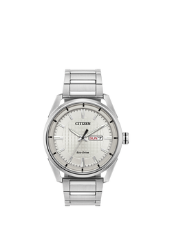 Citizen AW0080-57A Men's Eco-Drive Day Date Bracelet Strap Watch, Silver/White, Silver/White