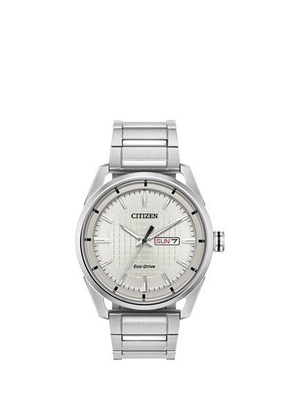 Citizen AW0080-57A Men's Eco-Drive Day Date Bracelet Strap Watch, Silver/White, Silver/White