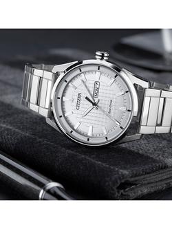 Citizen AW0080-57A Men's Eco-Drive Day Date Bracelet Strap Watch, Silver/White - view 2, Silver/White