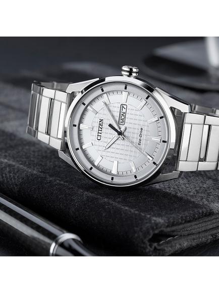 Citizen AW0080-57A Men's Eco-Drive Day Date Bracelet Strap Watch, Silver/White - view 2, Silver/White
