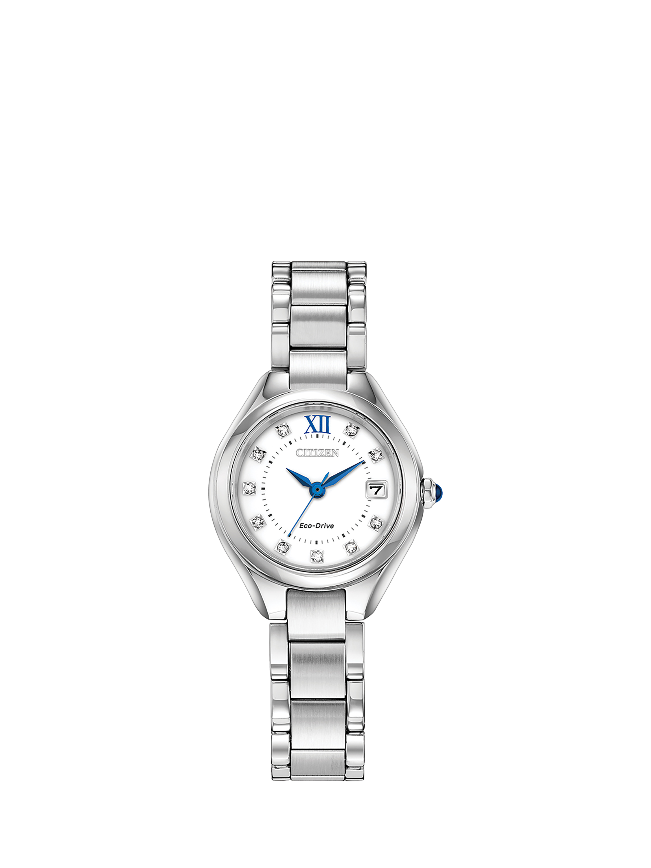 Product image 1 of 2, which shows Citizen Women's Silhouette Eco-Drive Crystal Date Bracelet Strap Watch, Silver/White EW2540-83A