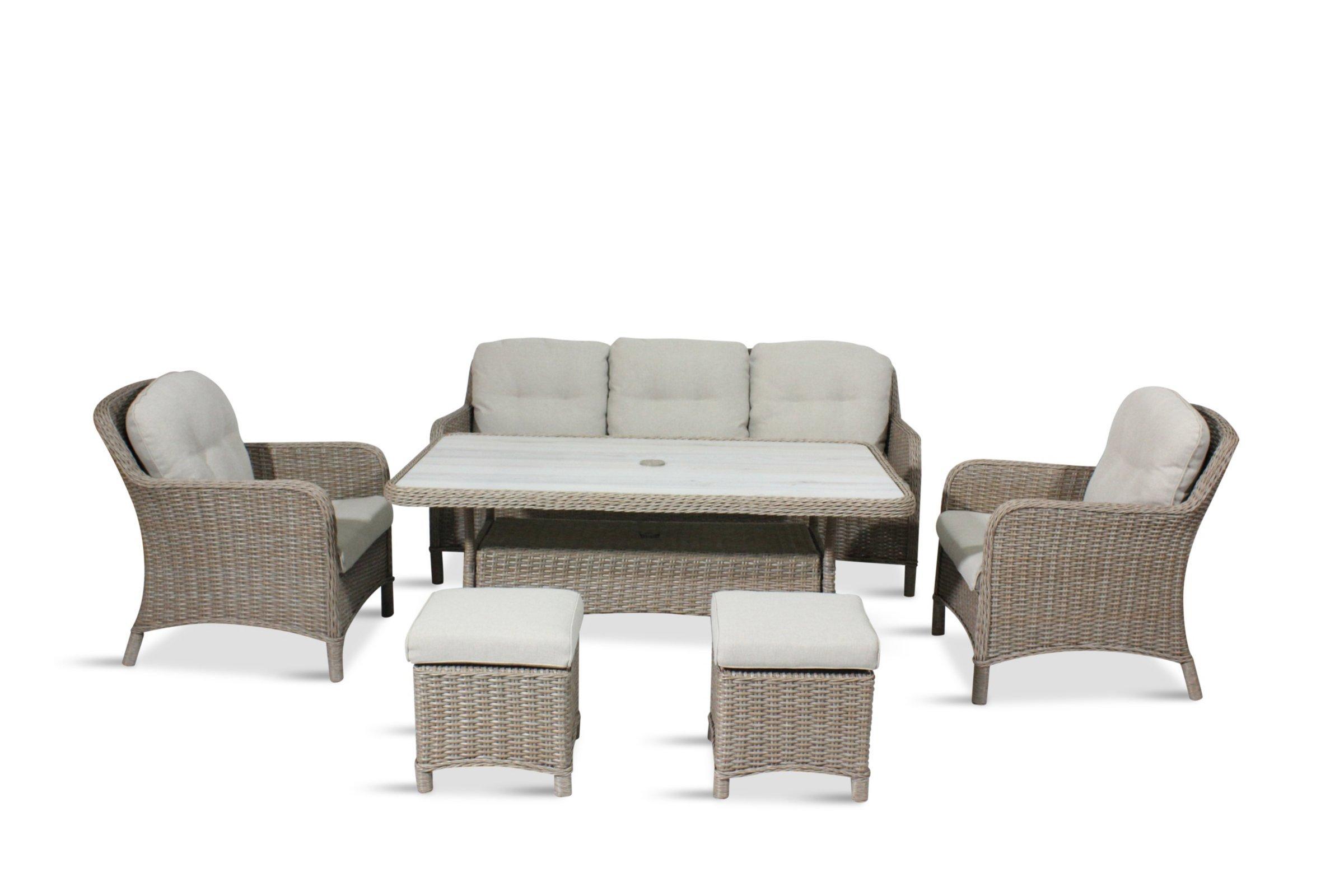 LG Outdoor Bergen 7-Seat Garden Lounging & Dining Set, Natural/Sandy Grey