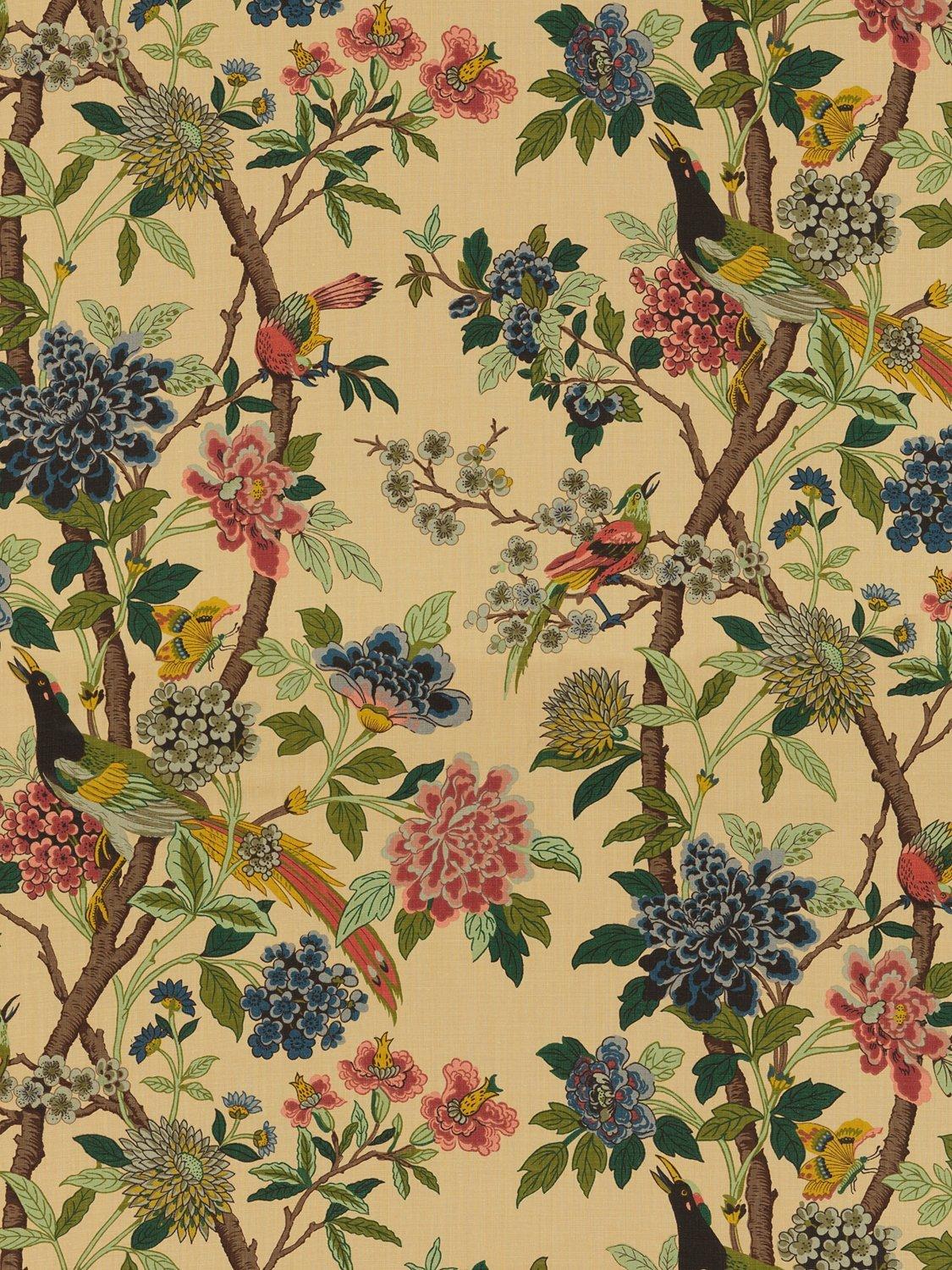 GP & J Baker Hydrangea Bird Furnishing Fabric, Parchment