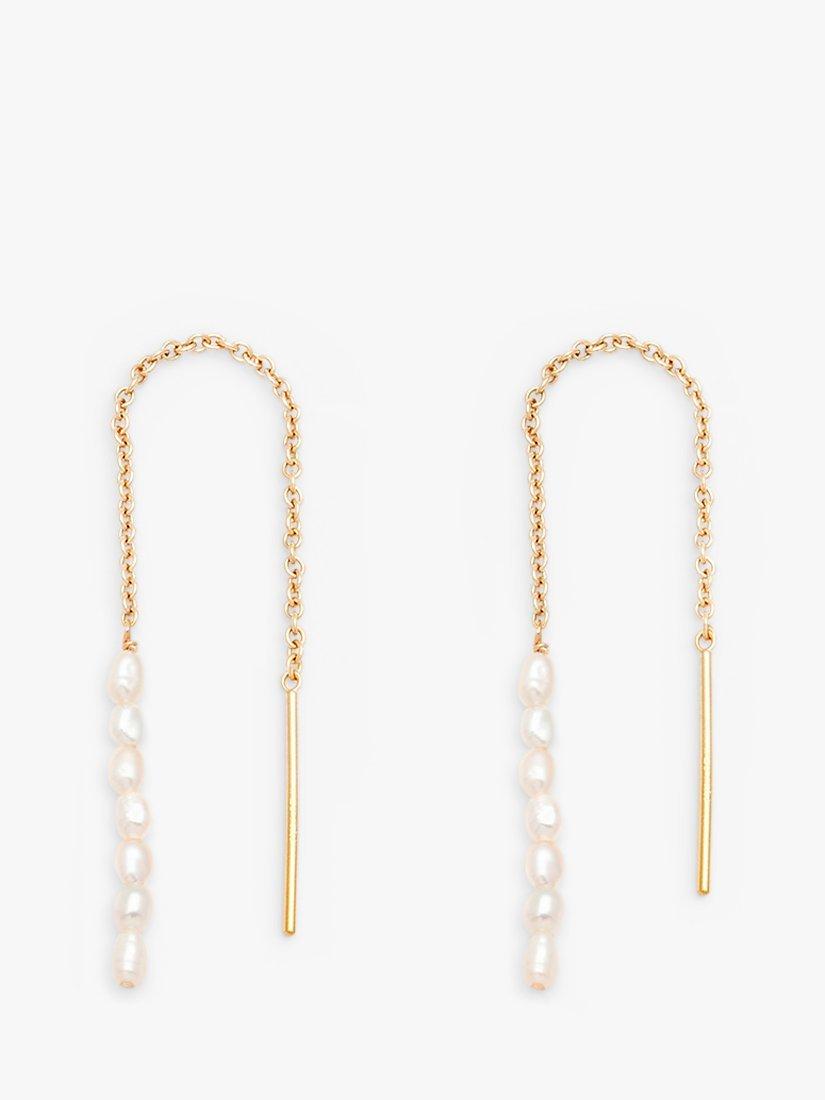 Product image 1 of 4, which shows Leah Alexandra Ama Freshwater Pearl Thread Drop Earrings, Gold