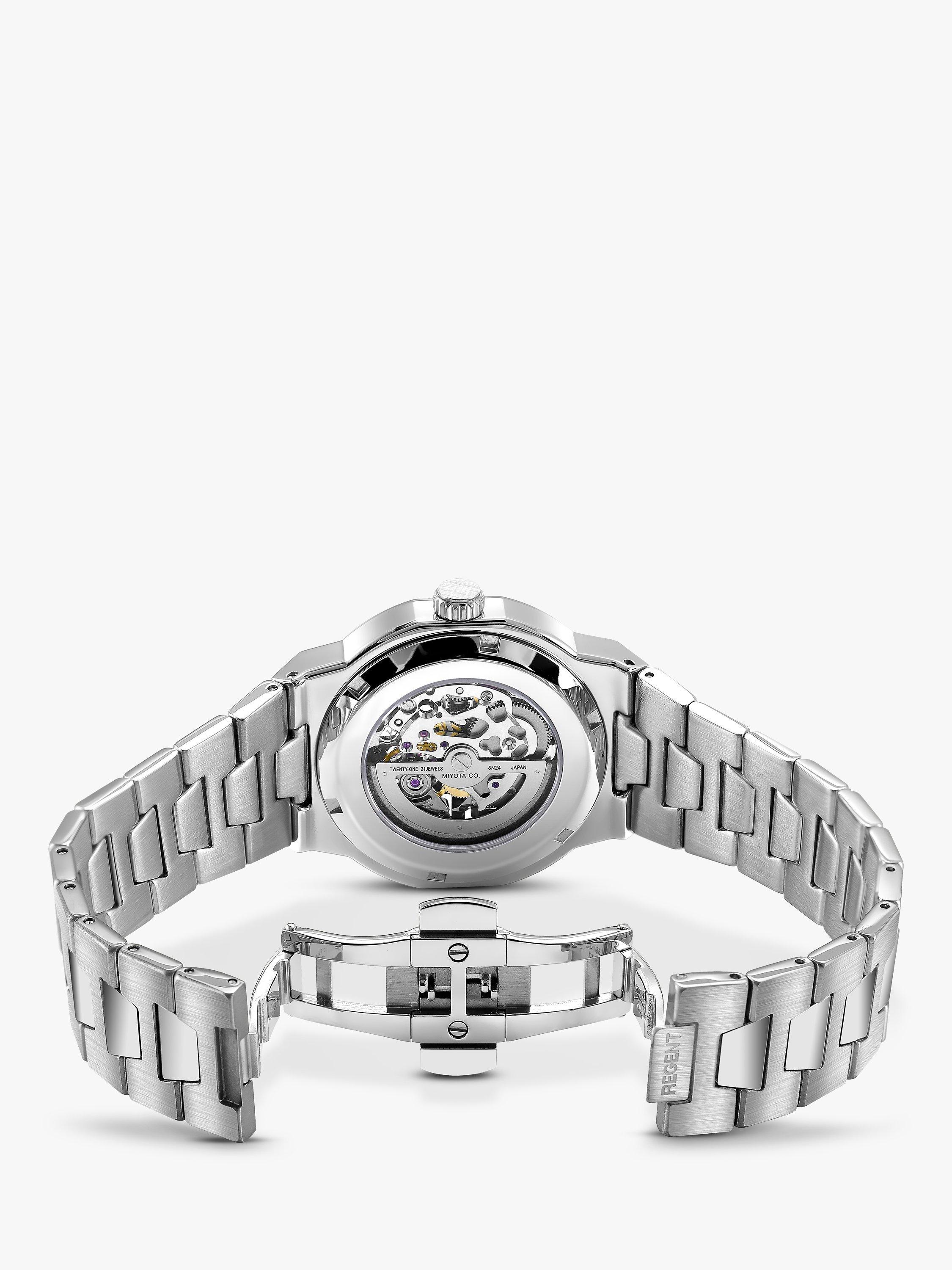 Product image 3 of 7, which shows Rotary GB05415/04 Men's Regent Automatic Skeleton Date Bracelet Strap Watch, Silver