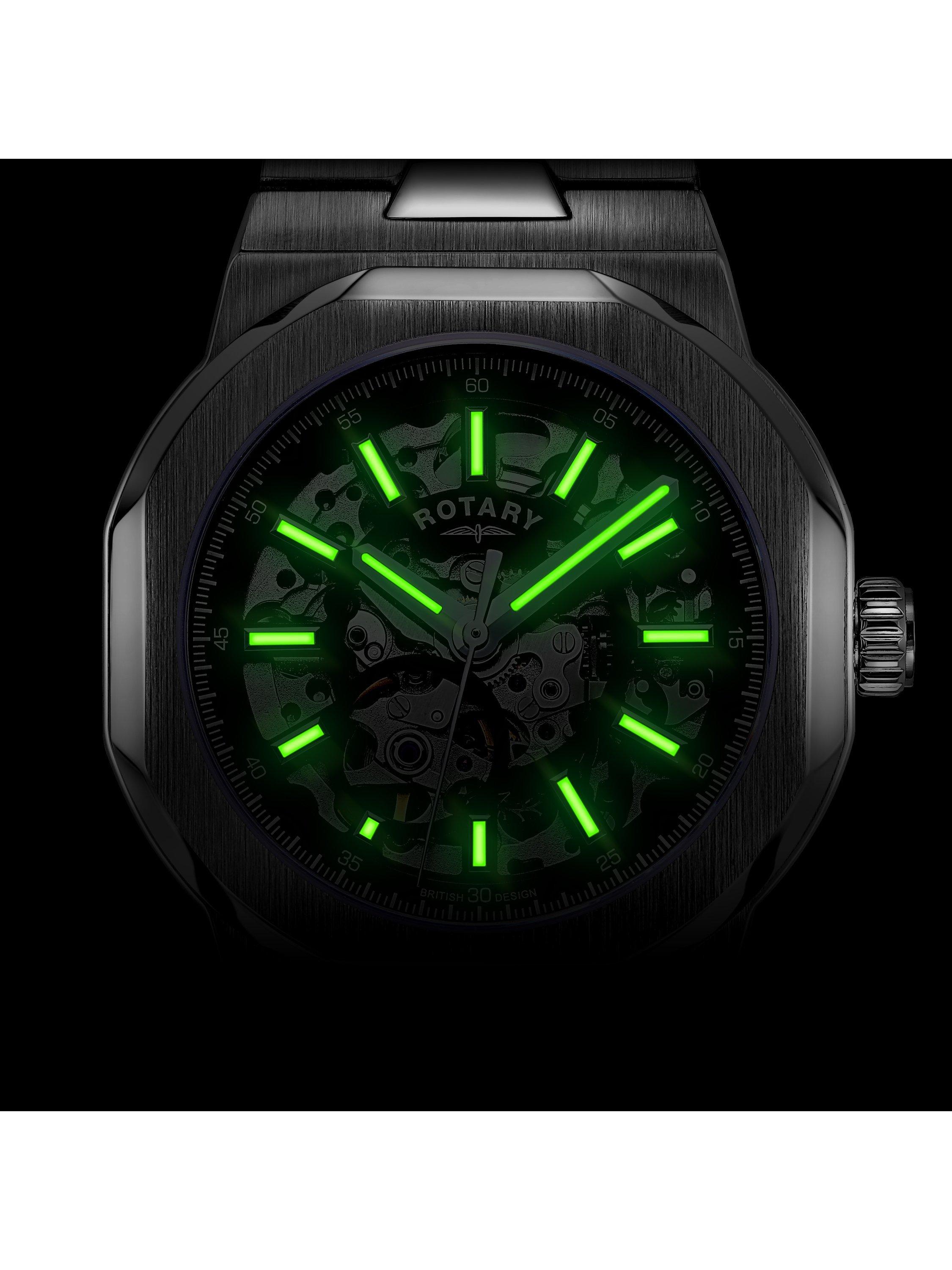 Product image 5 of 7, which shows Rotary GB05415/04 Men's Regent Automatic Skeleton Date Bracelet Strap Watch, Silver