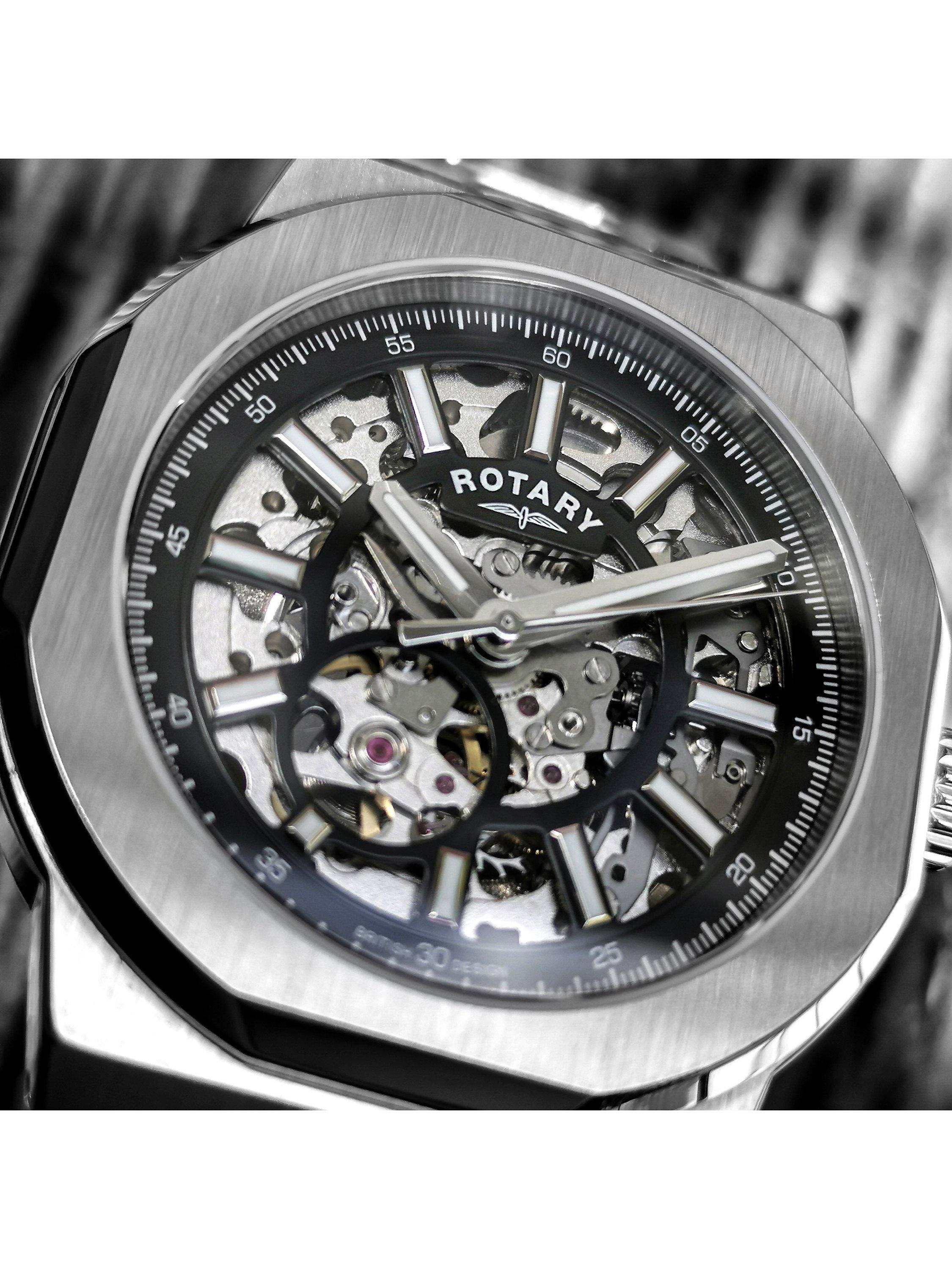 Product image 7 of 7, which shows Rotary GB05415/04 Men's Regent Automatic Skeleton Date Bracelet Strap Watch, Silver