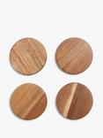 John Lewis Acacia Wood Round Coasters & Metal Stand, Set of 4, Natural