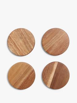 John Lewis Acacia Wood Round Coasters & Metal Stand, Set of 4, Natural - view 2, Natural