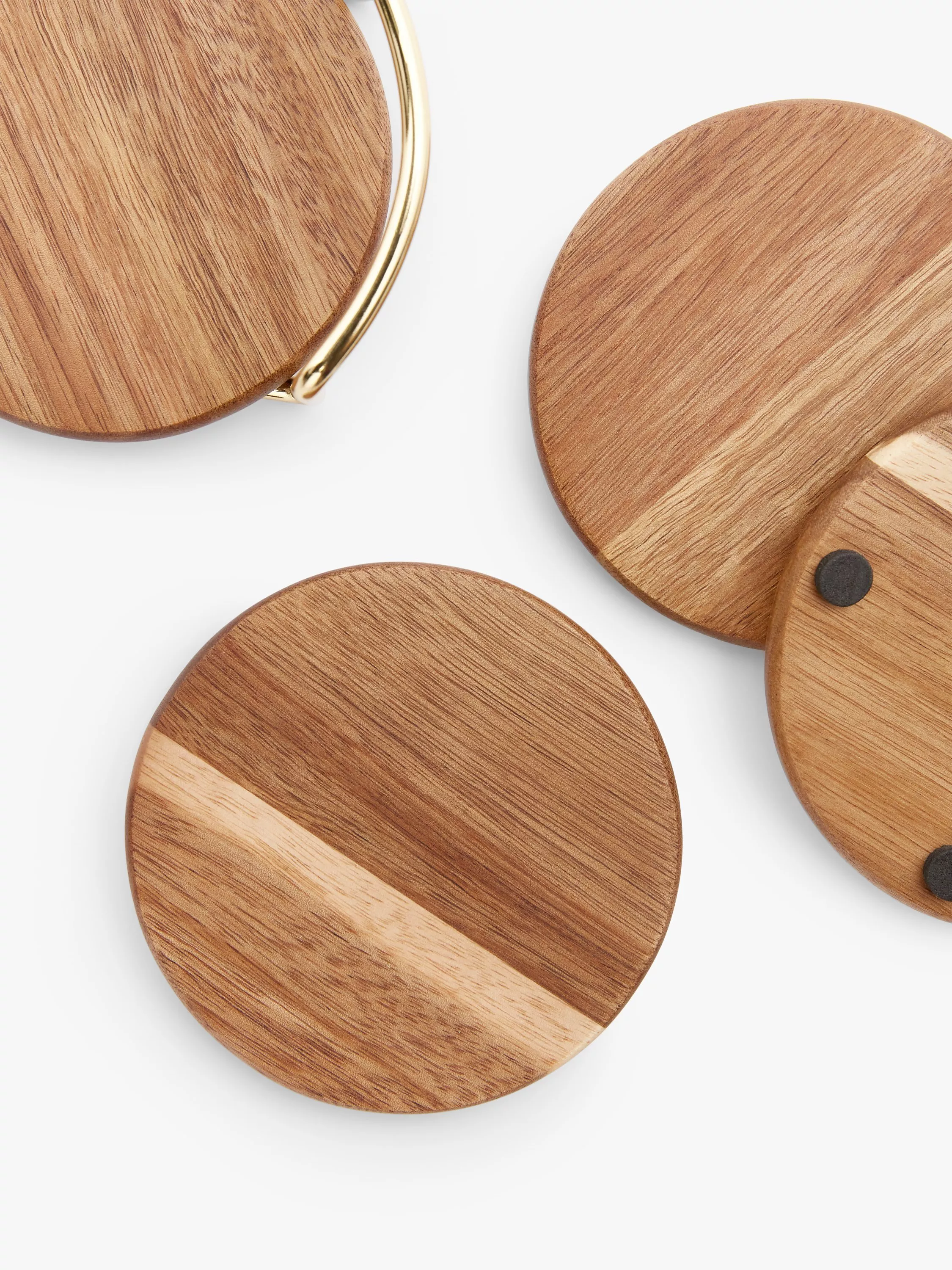 John Lewis Acacia Wood Round Coasters & Metal Stand, Set of 4, Natural