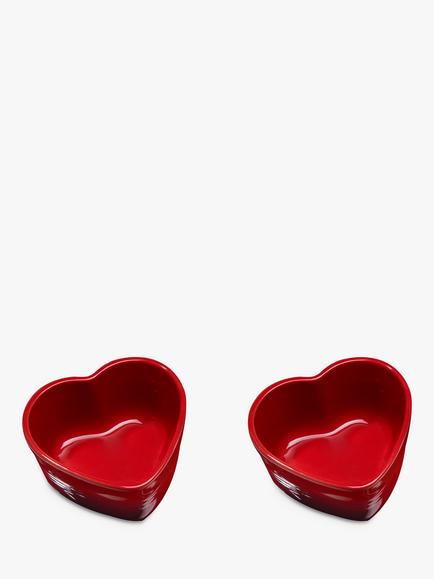 Le Creuset Stoneware Heart Ramekins, Set of 2, Red, Red
