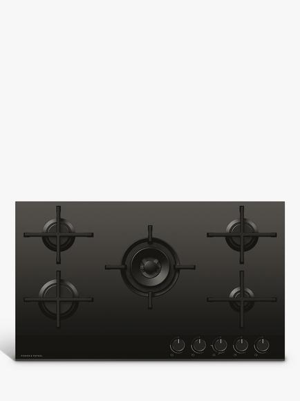 Fisher & Paykel Series 9 Minimal CG905DLPGB4 90cm LPG Gas Hob, Black Glass, Black Glass