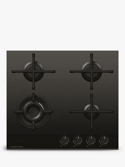 Fisher & Paykel Series 9 Minimal CG604DLPGB4 60cm LPG Gas Hob, Black Glass, Black Glass