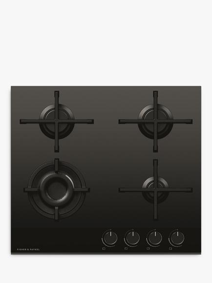 Fisher & Paykel Series 9 Minimal CG604DNGGB4 60cm Gas Hob, Black Glass, Black Glass