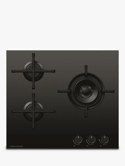 Fisher & Paykel Series 9 Minimal CG603DLPGB4 60cm LPG Gas Hob, Black Glass, Black Glass