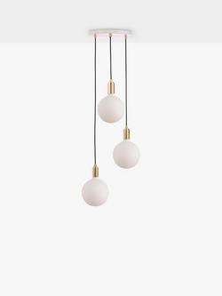 Tala Brass Triple Pendant Ceiling Light with Sphere IV ES LED Dim to Warm Globe Bulbs - view 2, White