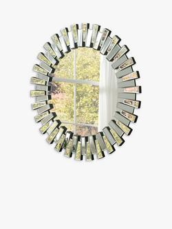 Yearn Faceted Bevelled Glass Round Wall Mirror, 90cm, Black/Clear, Black/Clear