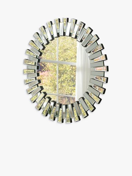 Yearn Faceted Bevelled Glass Round Wall Mirror, 90cm, Black/Clear, Black/Clear
