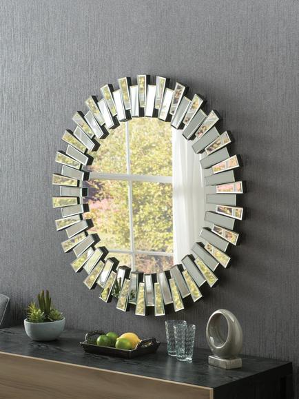 Yearn Faceted Bevelled Glass Round Wall Mirror, 90cm, Black/Clear - view 2, Black/Clear
