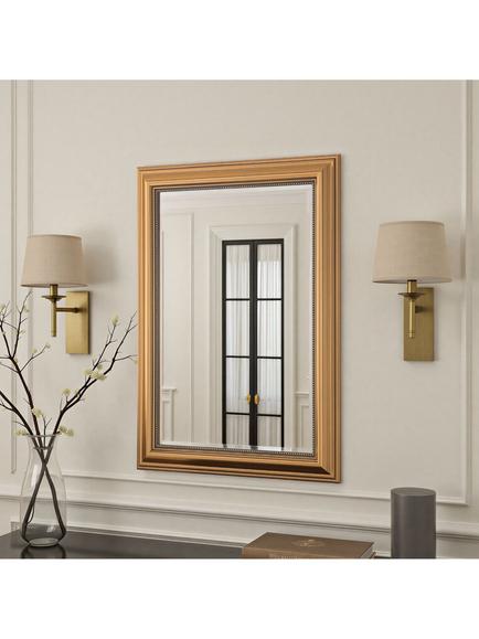 Yearn Ribbed Beaded Frame Rectangular Wall Mirror, 94 x 69cm, Gold, Gold