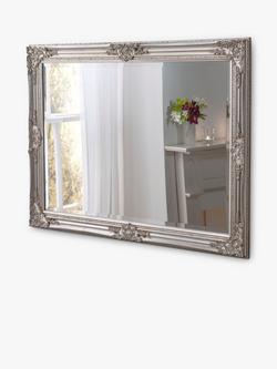 Yearn Baroque Rectangular Wood Framed Wall Mirror, Silver