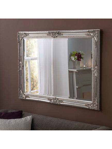 Yearn Baroque Rectangular Wood Framed Wall Mirror - view 2, Silver