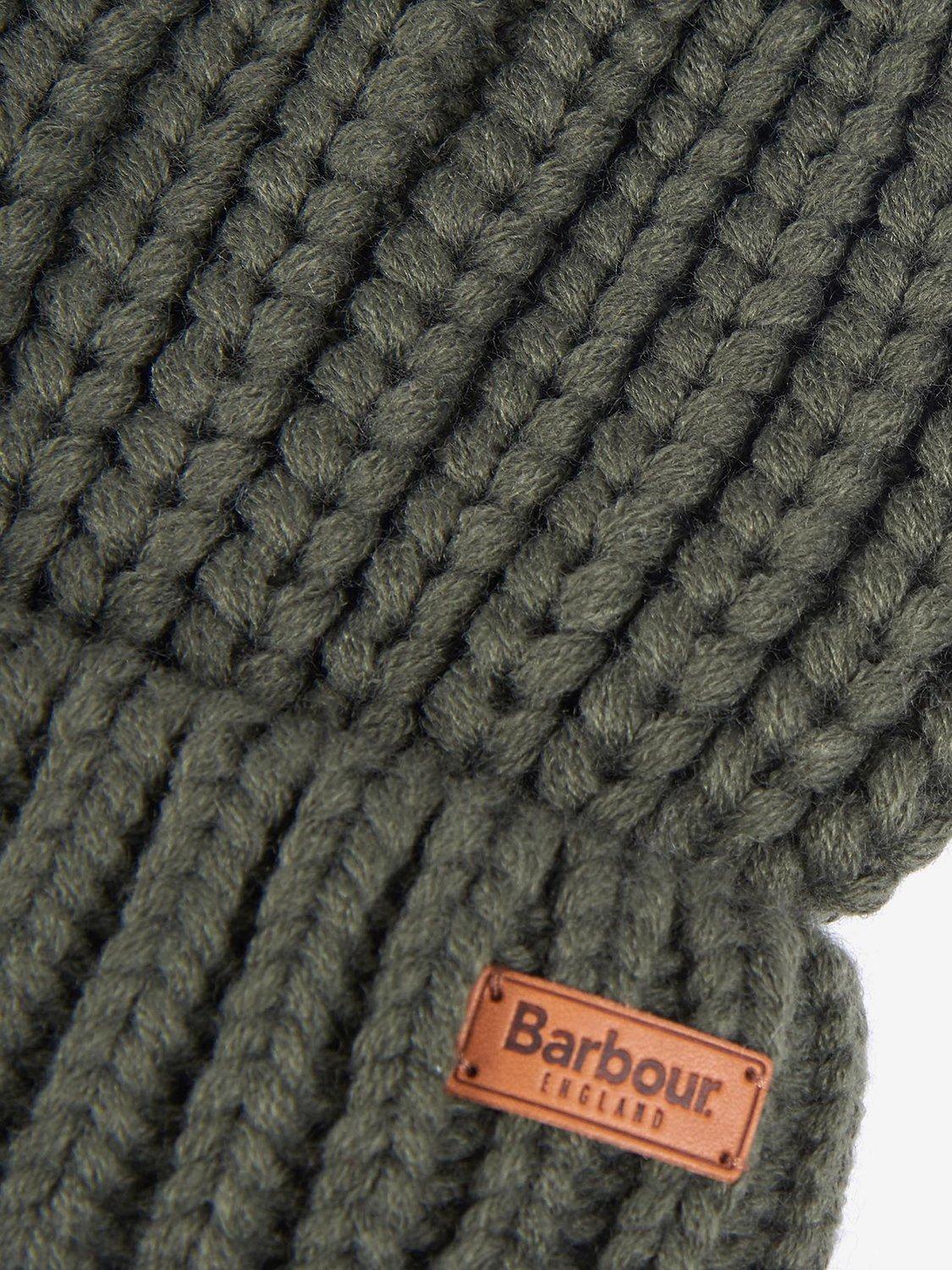 Product image 3 of 4, which shows Barbour Saltburn Faux Fur Pom Pom Beanie Hat, Olive