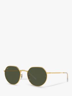 Ray-Ban RB3565 Jack Unisex Metal Hexagonal Sunglasses, Legend Gold/Classic Green, Legend Gold/Classic Green