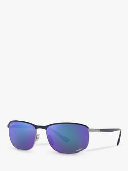 Ray-Ban RB3671CH Unisex Polarised Sunglasses, Blue On Gunmetal/Mirror Blue