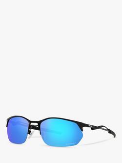 Oakley OO4145 Men's Wire Tap 2.0 Prizm Rectangular Sunglasses, Satin Black/Mirror Blue, Satin Black/Mirror Blue