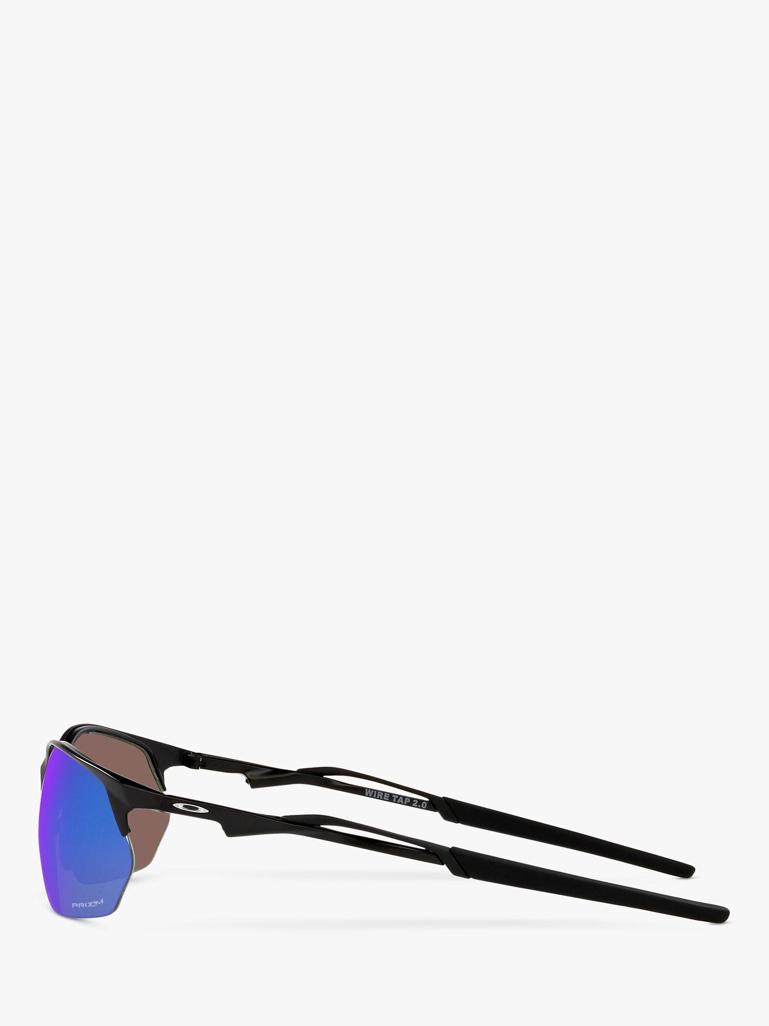 Product image 4 of 11, which shows Oakley OO4145 Men's Wire Tap 2.0 Prizm Rectangular Sunglasses, Satin Black/Mirror Blue