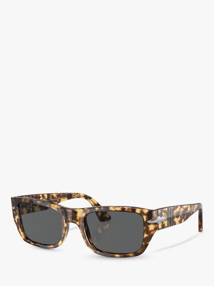 Persol PO3268S Unisex Rectangular Sunglasses, Brown/Tortoise Beige, Brown/Tortoise Beige