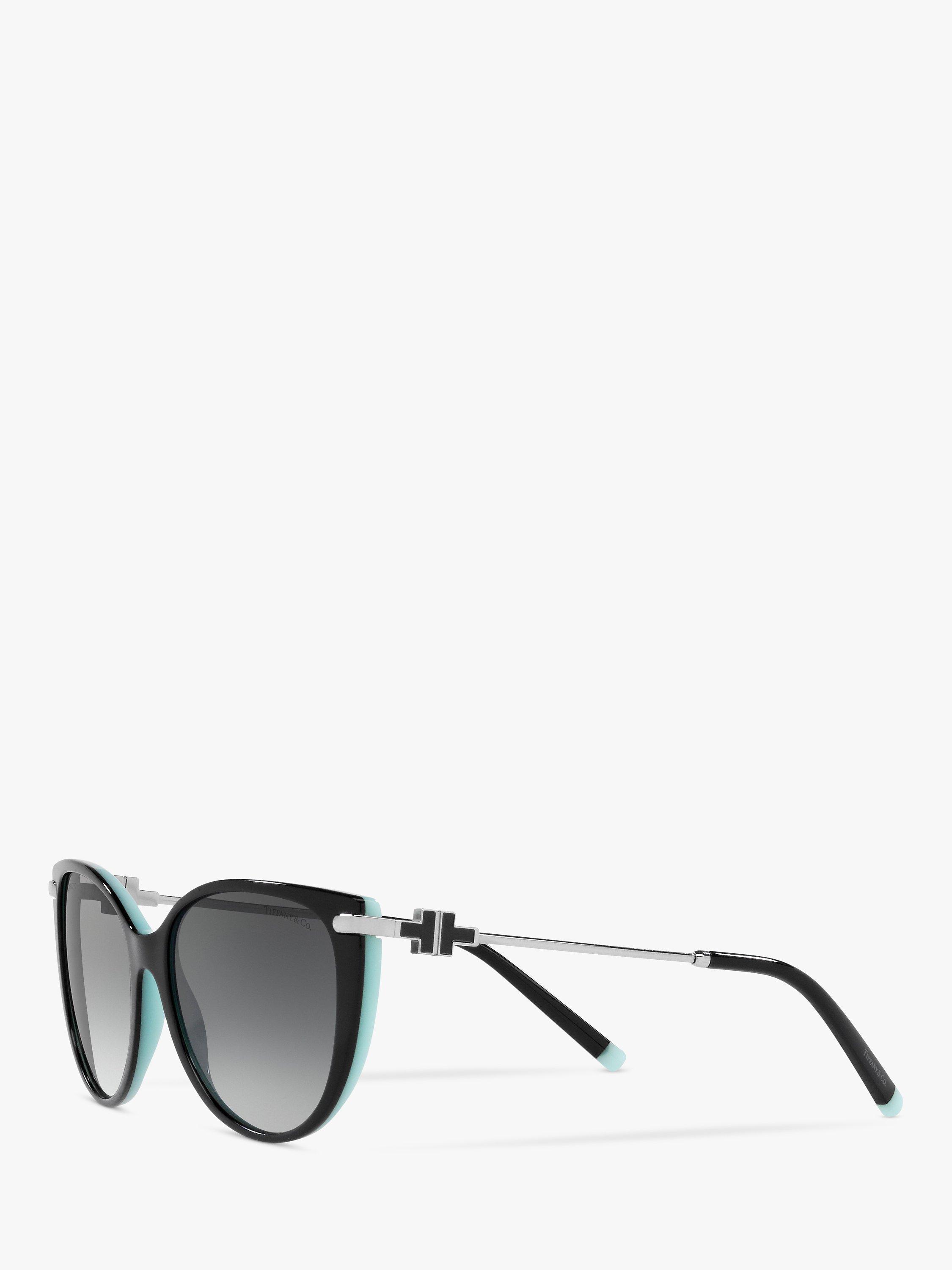 Product image 2 of 11, which shows Tiffany & Co TF4178 Women's Polarised Cat's Eye Sunglasses, Black/Tiffany Blue