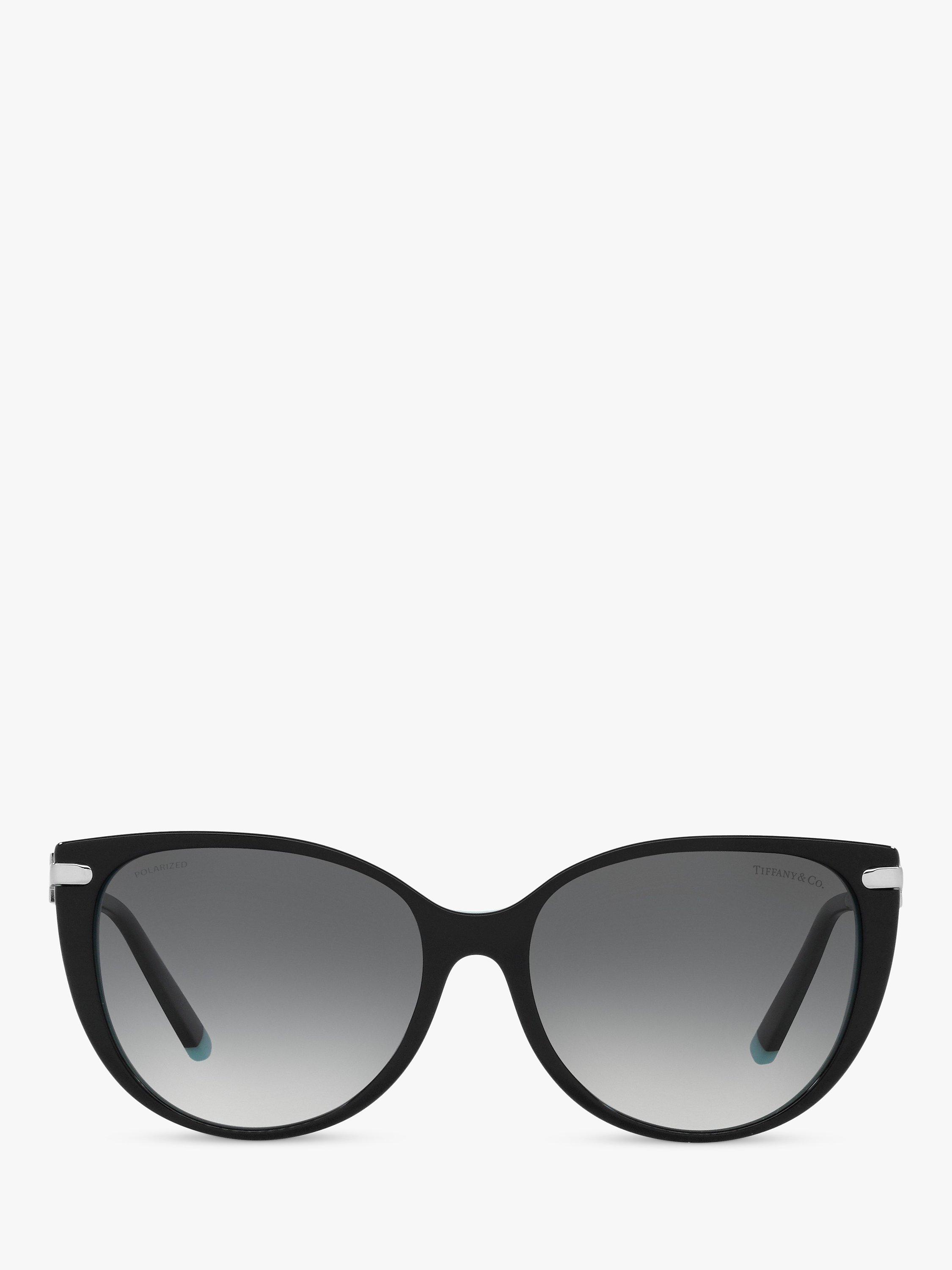 Product image 3 of 11, which shows Tiffany & Co TF4178 Women's Polarised Cat's Eye Sunglasses, Black/Tiffany Blue