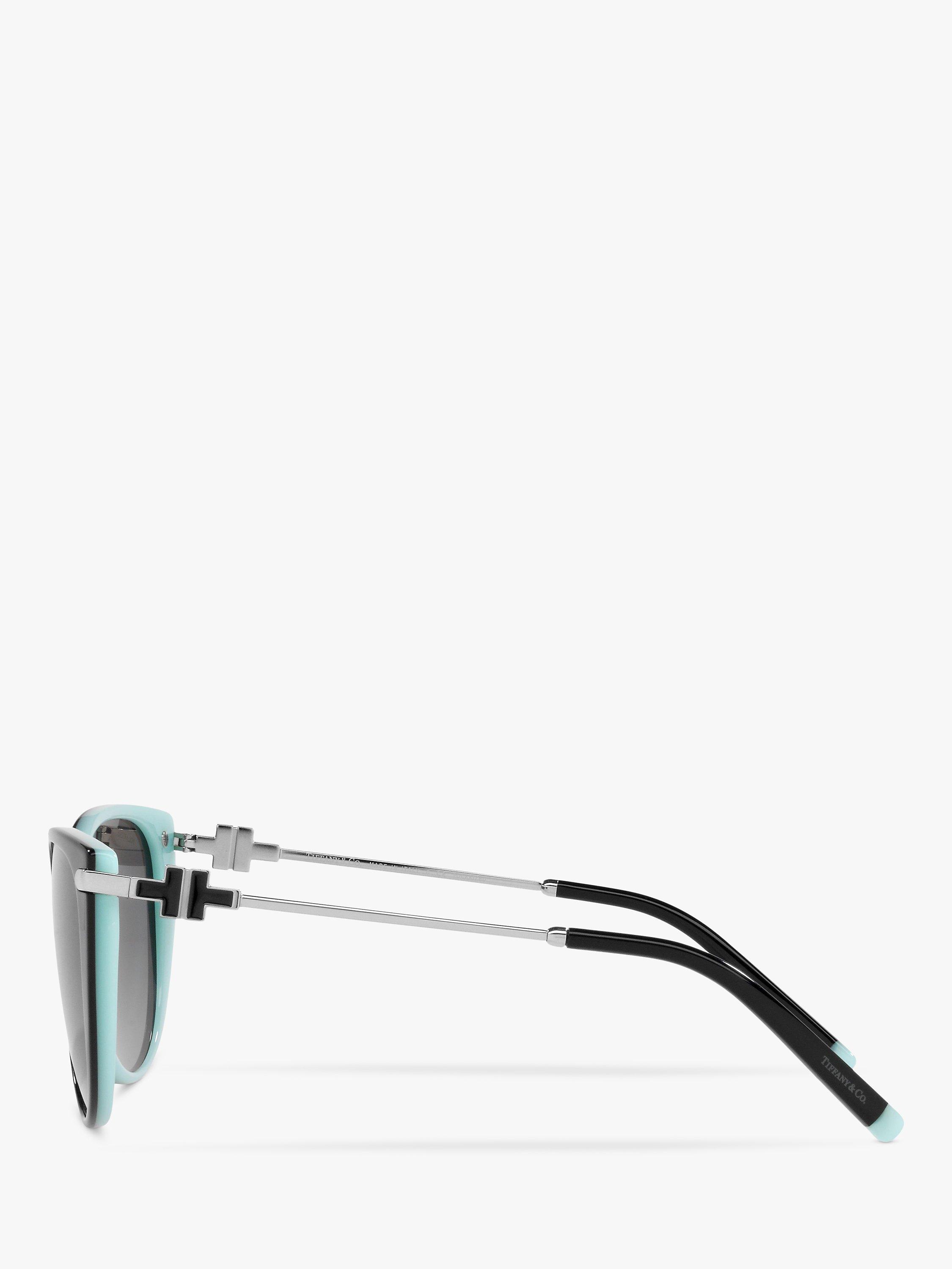 Product image 4 of 11, which shows Tiffany & Co TF4178 Women's Polarised Cat's Eye Sunglasses, Black/Tiffany Blue