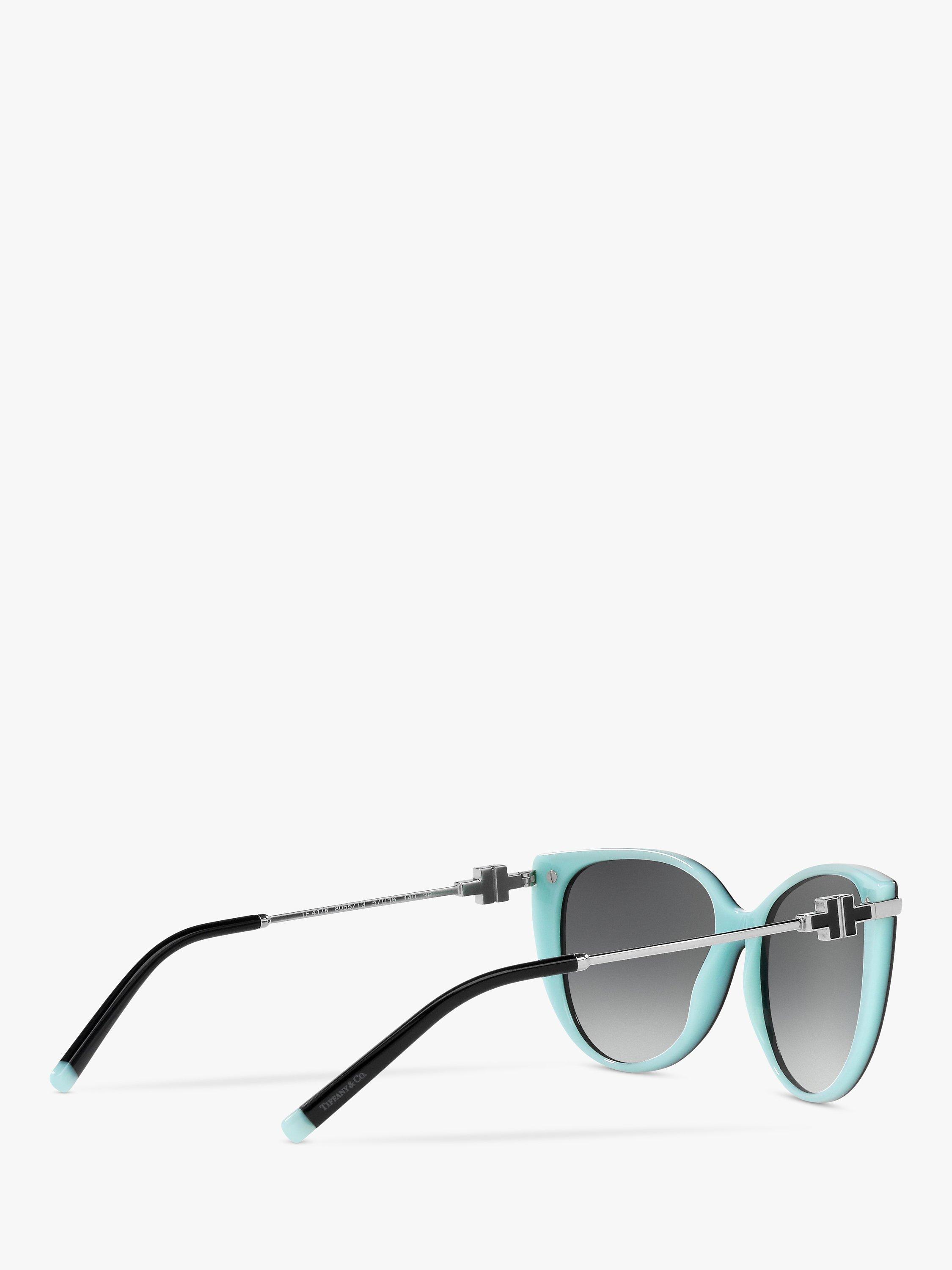 Product image 9 of 11, which shows Tiffany & Co TF4178 Women's Polarised Cat's Eye Sunglasses, Black/Tiffany Blue