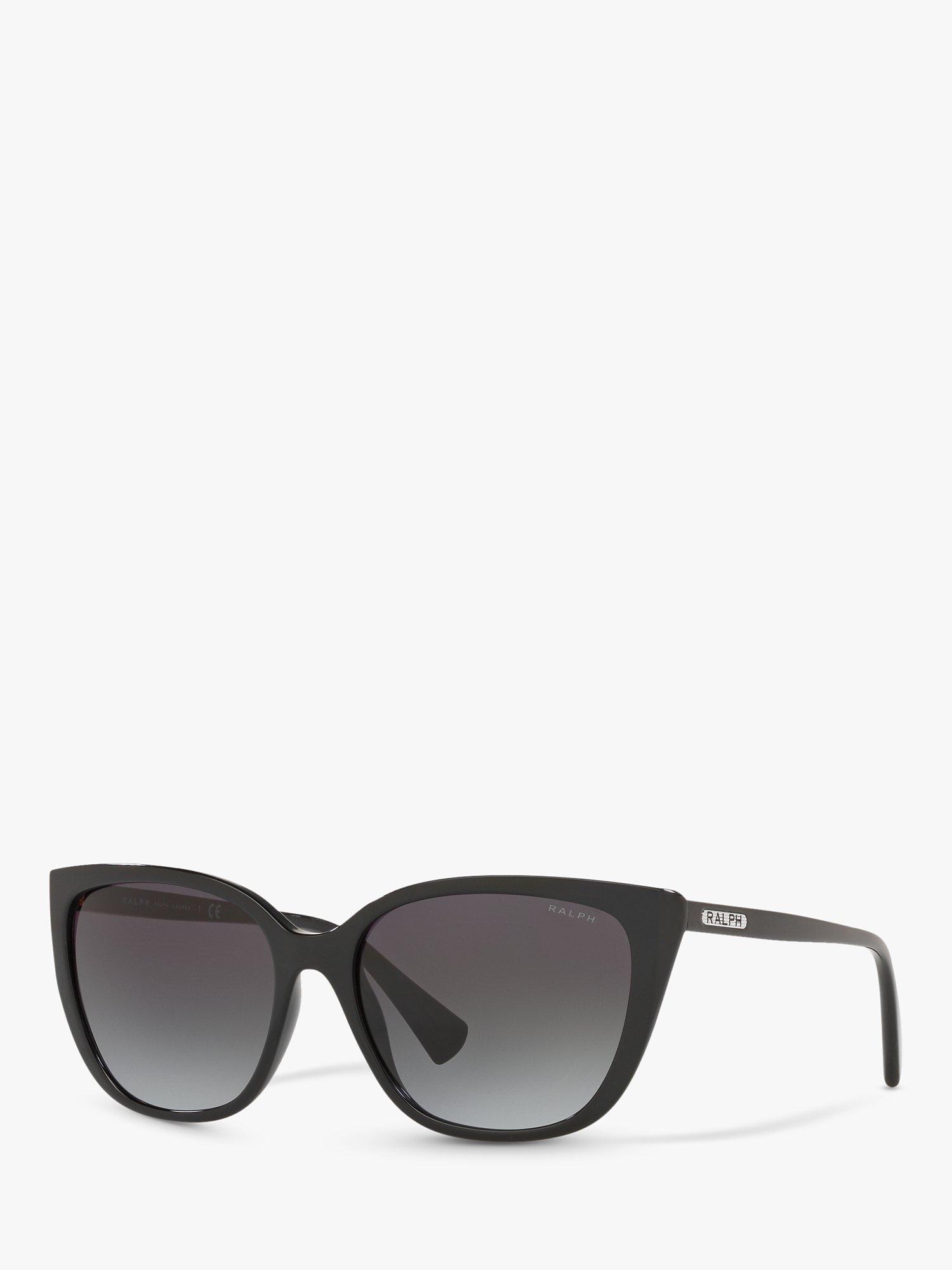 Product image 1 of 11, which shows Ralph RA5274 Women's Butterfly Shape Sunglasses, Black Gloss/Grey Gradient