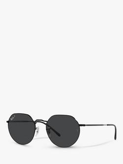 Ray-Ban RB3565 Jack Unisex Polarised Metal Hexagonal Sunglasses, Black