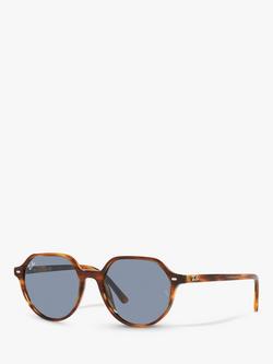 Ray-Ban RB2195 Unisex Thalia Striped Tortoiseshell Square Sunglasses, Striped Havana, Striped Havana