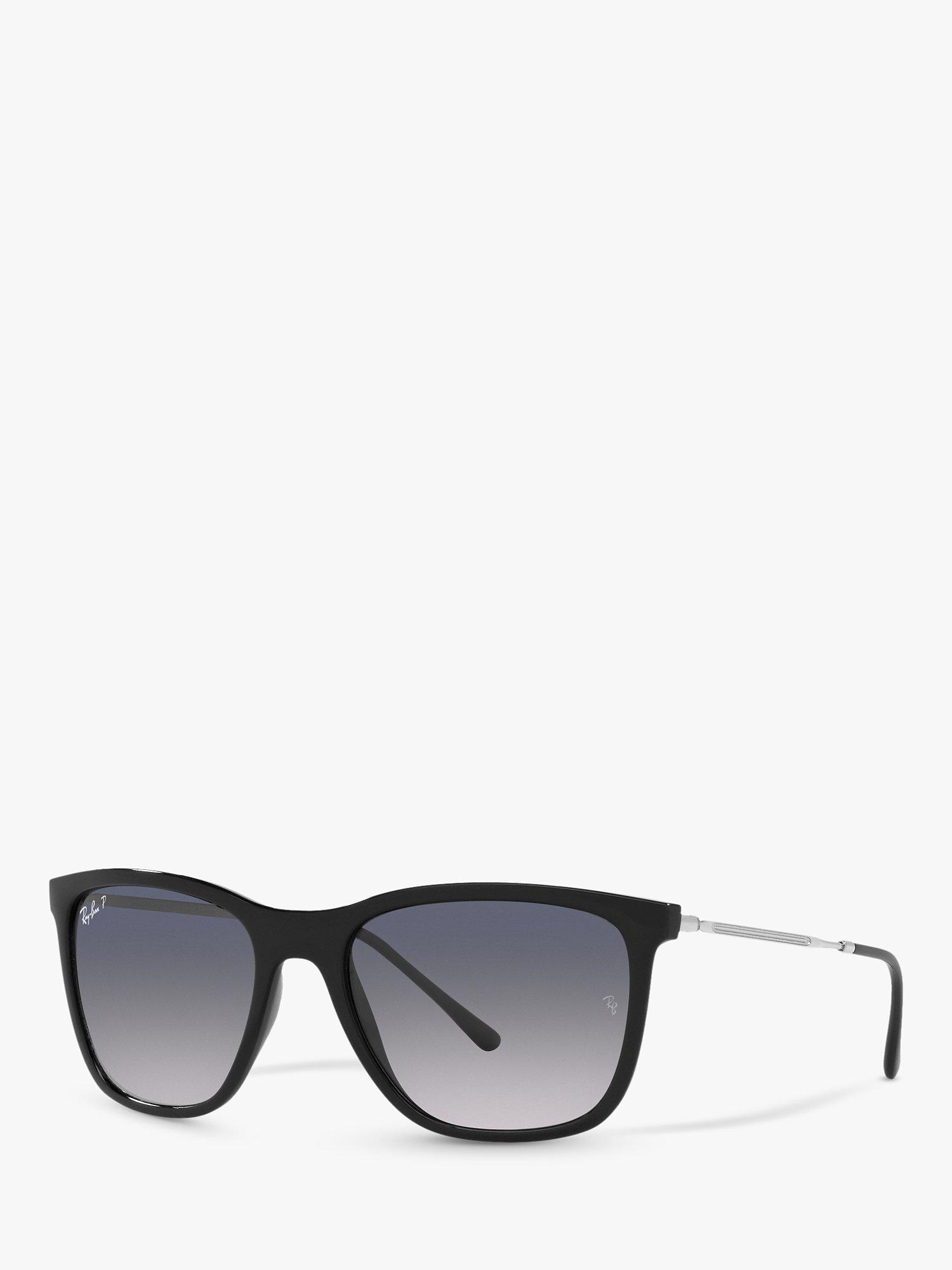 Ray-Ban RB4344 Unisex Polarised Pillow Square Frame Sunglasses, Black/Silver/Grey Gradient