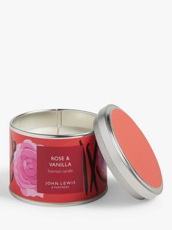 John Lewis Rose & Vanilla Tin Scented Candle, 225g, 