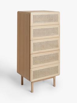 John Lewis Rattan 5 Drawer Tallboy Chest, Oak