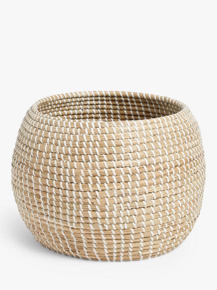 John Lewis Seagrass Indoor Planter, Natural / White, Natural / White