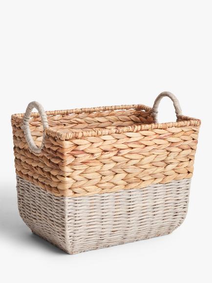 John Lewis Water Hyacinth and Paper Rope Storage Basket, Grey / Natural