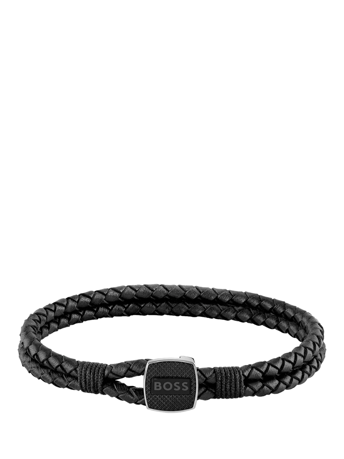 BOSS Men s Braided Leather Bracelet Black