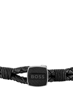 BOSS Men's Braided Leather Bracelet - view 2, Black
