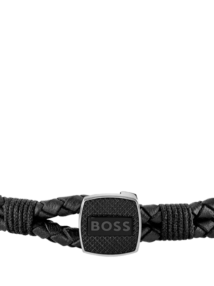 BOSS Men's Braided Leather Bracelet - view 2, Black