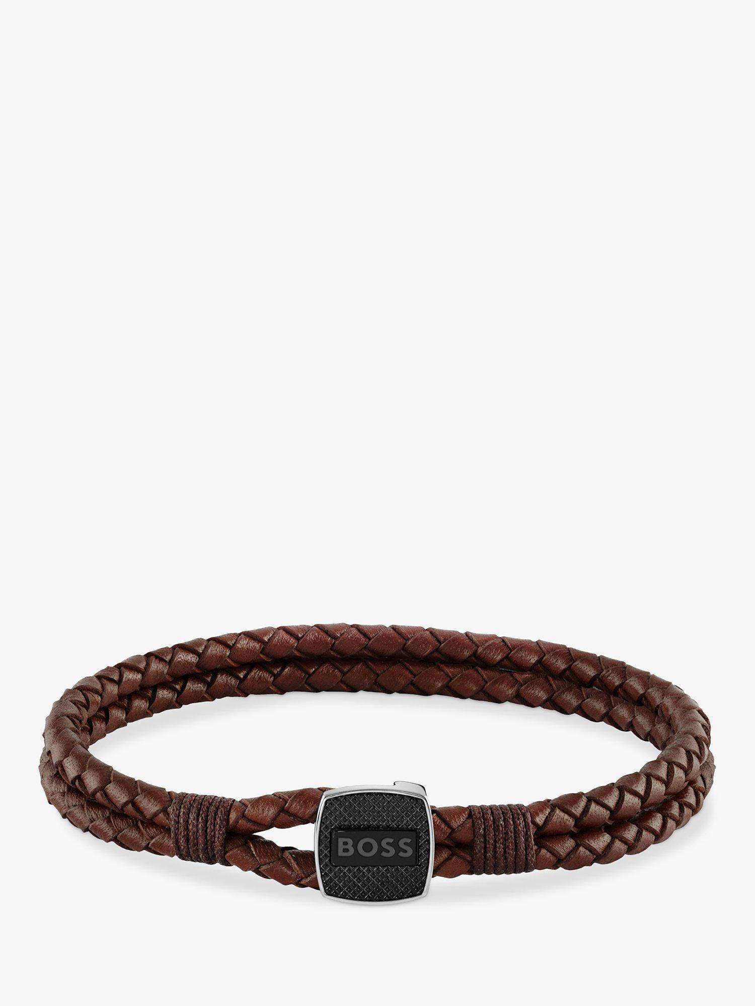 BOSS Men's Braided Leather Bracelet, Brown