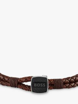 BOSS Men's Braided Leather Bracelet - view 2, Brown